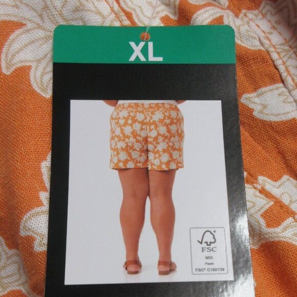 BRIGGS Ladies Linen Blend Shorts Womens Size XL Orange Cream Floral Flowers NWT - Picture 7 of 13